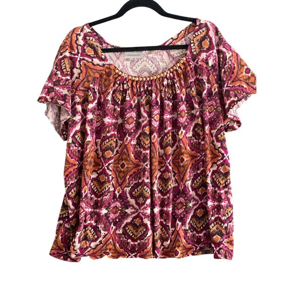Avenue Tops - VTG Avenue Top Pink Orange SS Beaded Neckline Women 22/24